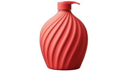 Title: Red Rubber Hot Water Bottle with Textured Surface Isolated on White Background