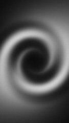 Abstract monochromatic blurred spiral shape with a dark center featuring smooth gradations and a textured grainy surface