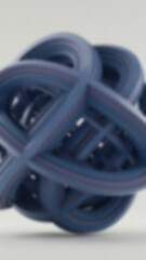 Blurred view of an abstract geometric form composed of interconnected blue tubes against a soft white background