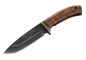 Isolated Hunting Knife Blade with Wooden Handle