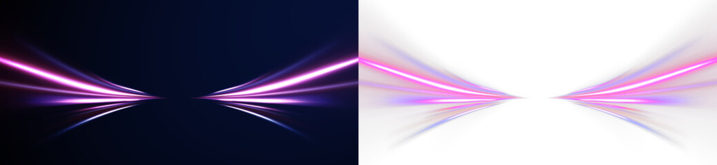 Vortex Line Effect Twirl, Curve and Wavy Neon Movement on Futuristic Vector Road with Wool Detail and Blue-Red Background Annotation