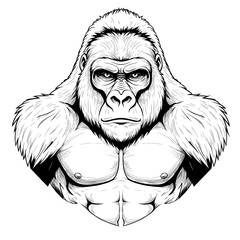 Striking detailed monochrome ape face with an imposing presence and intense gaze
