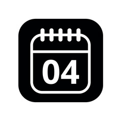 White hollowed out calendar icon isolated on black background for websites and graphic resources. Calendar flat icon with specific day marked, day 04.