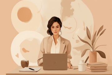 Business woman furniture computer working.