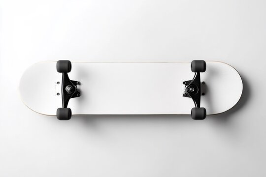 Skateboarding action on a blank skateboard indoor studio high-quality image minimalist design top-down view