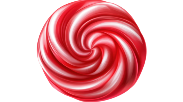Title: Red Sugar Candy Swirl Isolated on White Background  Sweet Spiral Confectionery Design