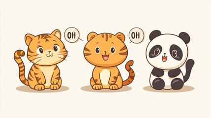 Obraz premium Cute cartoon animals in a horizontal row