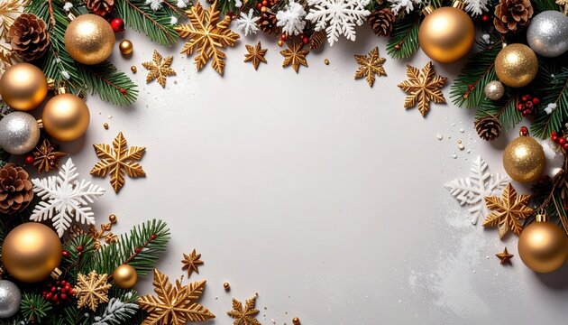 Festive winter holiday decoration indoor setting image frame christmas environment overhead view celebration concept - Powered by Adobe