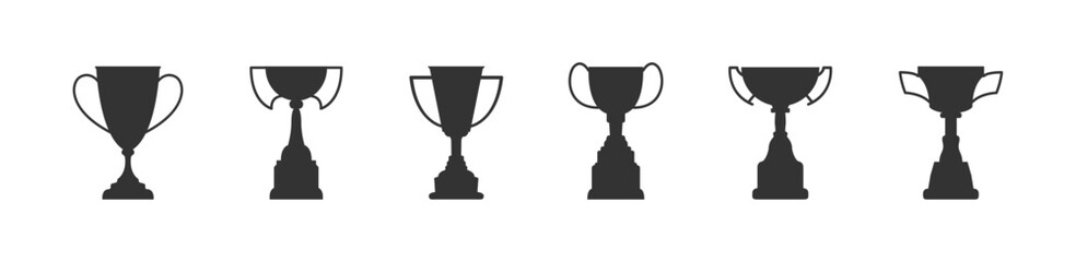 Trophy Cup black icon collection for awards. Vector isolated