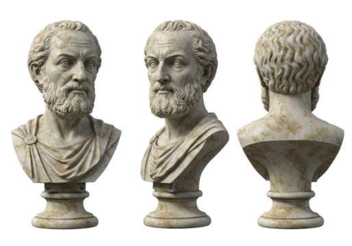Isolated Three Views of a Historical Philosopher Bust Sculpture