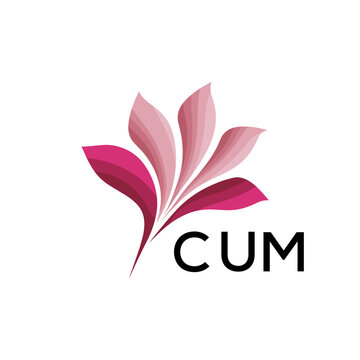 CUM Abstract Pink Flower Petals Logo with Typography , CUM Later Logo, Elegant Gradient Botanical Emblem with Text CUM , Creative Nature-Inspired Logo Concept Isolated on White.
