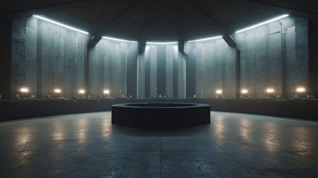 volcanic basalt podium in geothermal lab. Earth energy research platform. Copy space. Generative AI