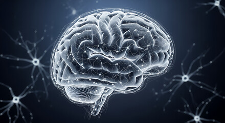 Abstract representation of a brain with neural connections on a dark background