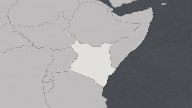 Map of KENYA, From above zooming in to show country&nbsp;with borders.
