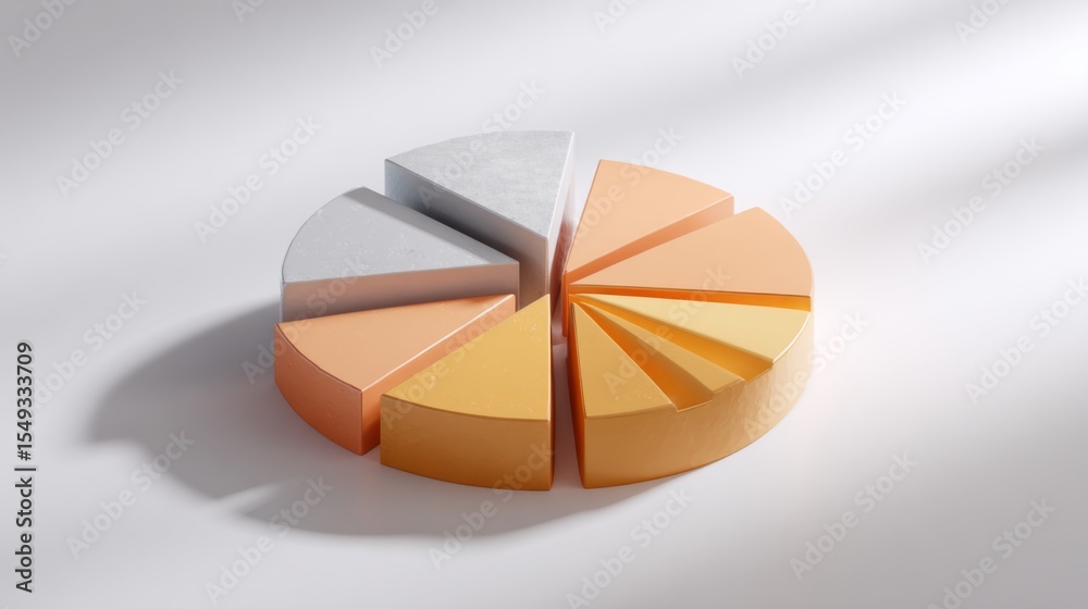 Poster a top-down view of a d pie chart, emphasizing the varying sizes of segments representing sales data,