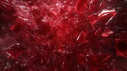 An abstract explosion of ruby-red shards, creating a captivating visual that evokes emotions of passion, energy, and complexity, perfect for art and design lovers.