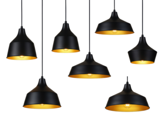 Isolated Set of Black Pendant Lights with Golden Interior