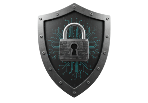 Isolated Shield with Padlock Symbolizing Cybersecurity