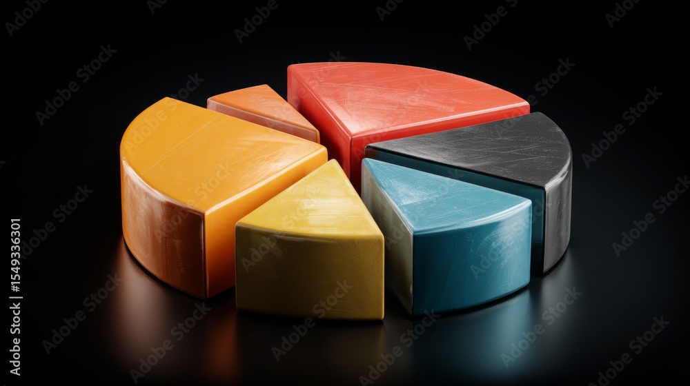 Aufkleber a vibrant d pie chart displaying different market shares, with glossy segments in various colors, se