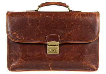 Isolated Vintage Brown Leather Briefcase