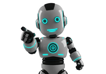 Isolated Friendly Cartoon Robot Pointing to the Right