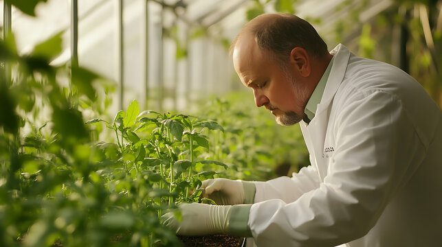 Scientist Examining Plants in a Greenhouse