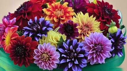 Fototapeta premium A vibrant assortment of dahlias in full bloom showcasing a spectrum of colors in a floral arrangement