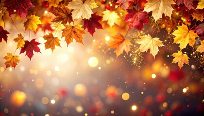 Autumn leaves falling in a forest nature scene warm atmosphere close-up view seasonal beauty