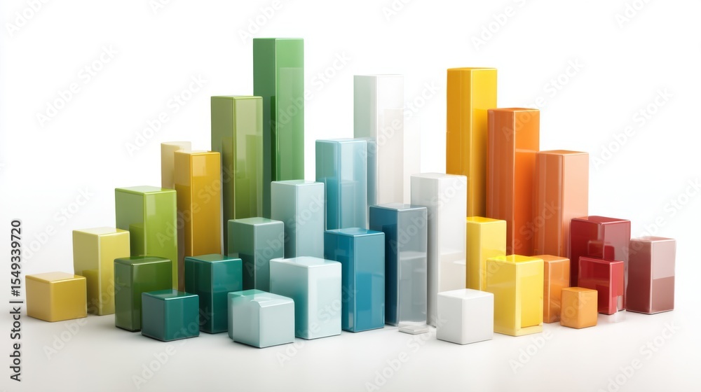 Aufkleber Cluster of bar charts with varied colors and sizes, positioned on a clean white background for a clear and simple presentation.