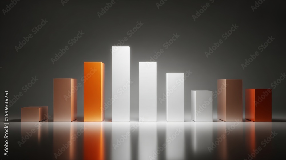 Aufkleber Colorful D bar chart with varying heights on a sleek surface, illuminated by soft lighting, creating a modern and professional visual for data representation.