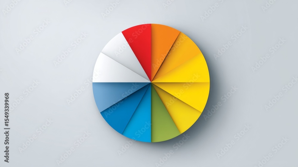 Aufkleber Colorful pie chart on a plain white background, segmented in bold colors with a shadow effect for a clean and visually appealing presentation