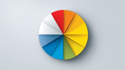 Obraz premium Colorful pie chart on a plain white background, segmented in bold colors with a shadow effect for a clean and visually appealing presentation