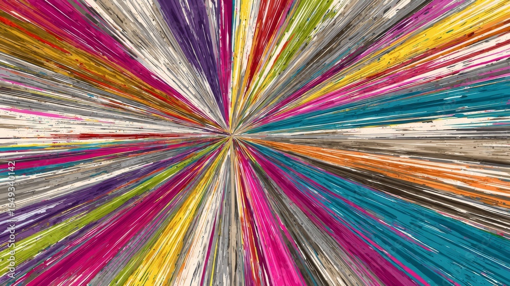Poster Colorful splashes of lines radiating outward in a dynamic pattern, evoking energy and movement against a neutral background.