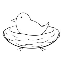 Black Outline illustration bird nest for coloring page