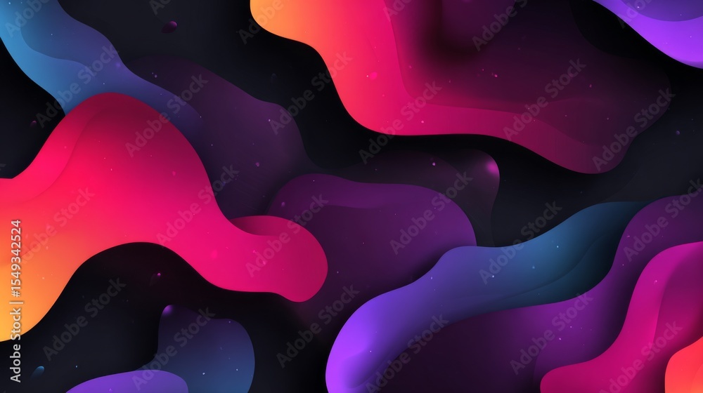 Poster Gradient mesh design with smooth, flowing shapes in neon tones on a black background, creating a bold, eye-catching abstract graphic