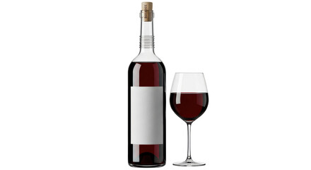 Isolated Red Wine Bottle and Glass Set