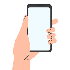Hand holds the smartphone. Hand with smartphone. illustration isolated on white background.