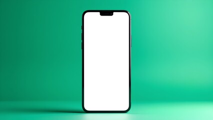 A modern smartphone with a blank white screen stands upright against a vibrant green background. A clean mockup template perfect for presenting app UI, websites, or digit