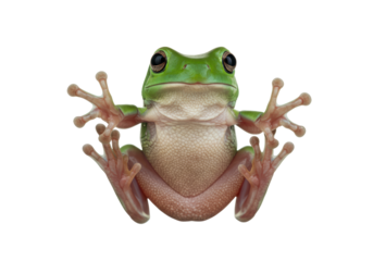Isolated Green Tree Frog Adhering to Glass