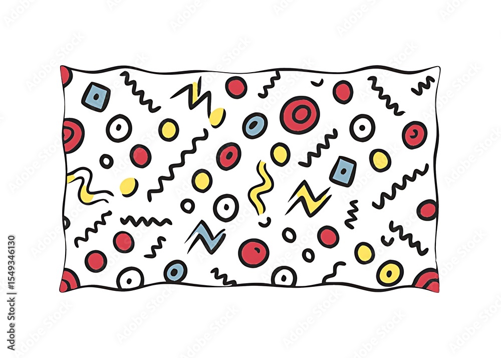 Poster Colorful abstract shapes and lines pattern on a pillow isolated on white background