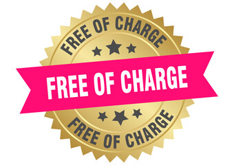 free of charge. free of charge round pink and gold label isolated on transparent background