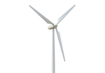 Isolated White Wind Turbine Against Clear Sky Generating Clean Energy