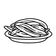 Outline drawing of beans served on a small plate silhouette