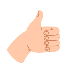 A hand giving a thumbs up in a cartoon flat style isolated on a white background.
