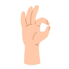 The hand showing the OK gesture in a cartoon flat style isolated on a white background