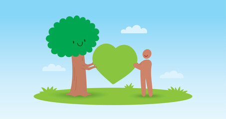 human and tree love each other illustration graphic vector