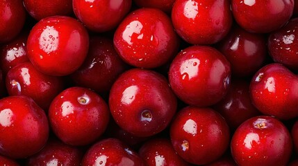A close-up of vibrant red plums glistening with fresh water droplets, showcasing their juicy texture and rich color, ideal for fruit-themed designs or healthy eating ideas.