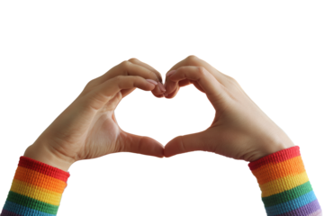 Celebrating LGBTQ+ Pride A Rainbow Heart Formed by Hands in a Vibrant Flag Display