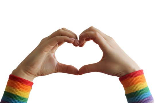 Celebrating LGBTQ+ Pride A Rainbow Heart Formed by Hands in a Vibrant Flag Display