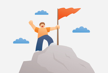 man holding flag on mountain illustration graphic vector